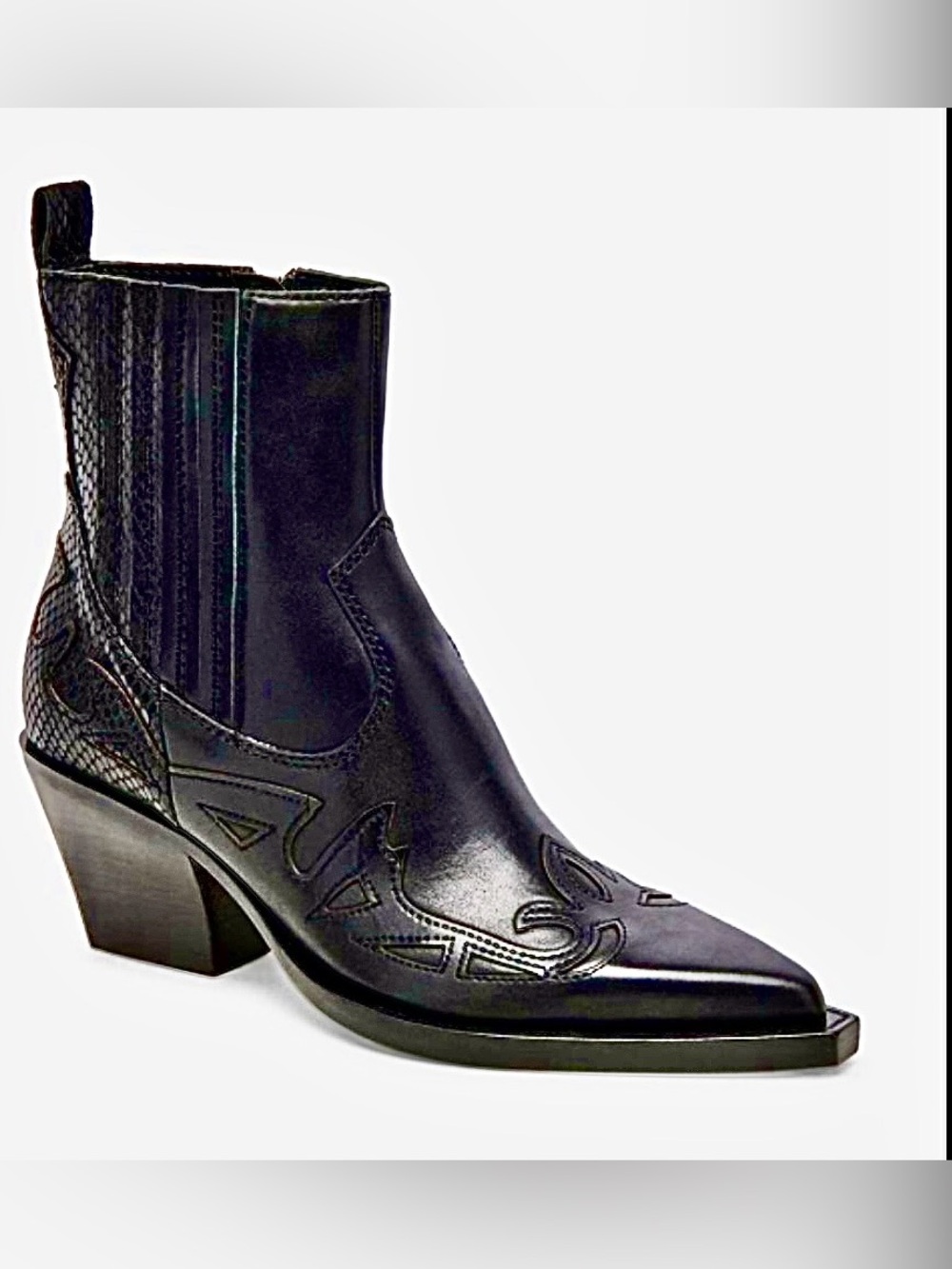 DOLCE VITA Ramson Leather Western Booties Intricate Stitching Black 8 MSRP $215
